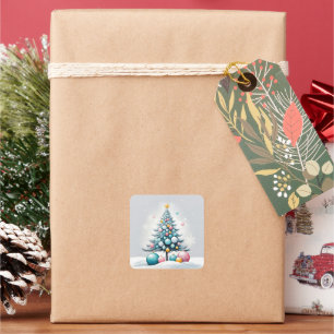 Pastel Christmas Oversized Blue Pink Ornaments Square Sticker