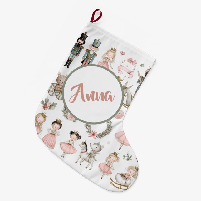 Pastel Christmas Pattern Custom Name Stocking (Front (Hanging))
