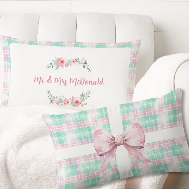 Pastel Christmas Personalised Name Cottage Pink  Lumbar Cushion (Pastel Christmas Personalized Name Cottage Pink  Lumbar Pillow mr & mrs family country cottagecore)
