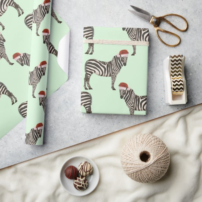Pastel Christmas Safari Animals Mint Zebra Wrapping Paper (Crafts)