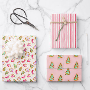 Pastel Christmas Sugar Cookie & Stripe Holiday Wrapping Paper Sheet