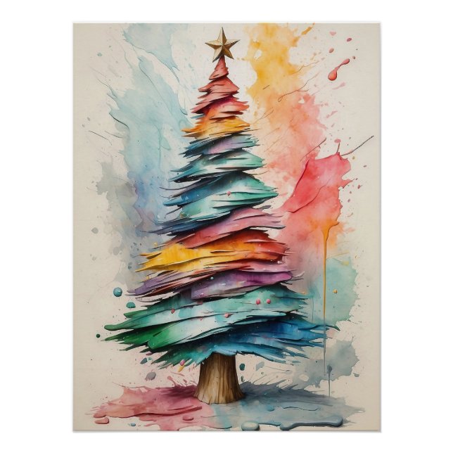 Pastel Christmas Tree: Abstract Oil Painting Poster (Front)