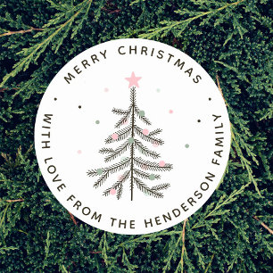 Pastel Christmas Tree Holiday Classic Round Sticker