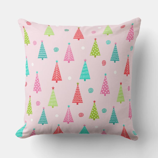 Pastel Christmas Tree Throw Pillow  (Front)