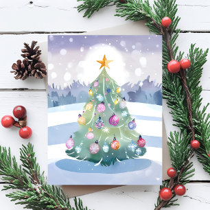 Pastel Christmas Tree Watercolor Painted Merry Holiday Card