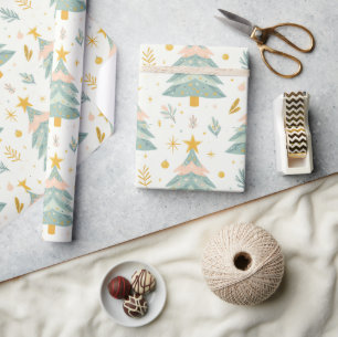 Pastel Christmas tree with gold star Wrapping Paper