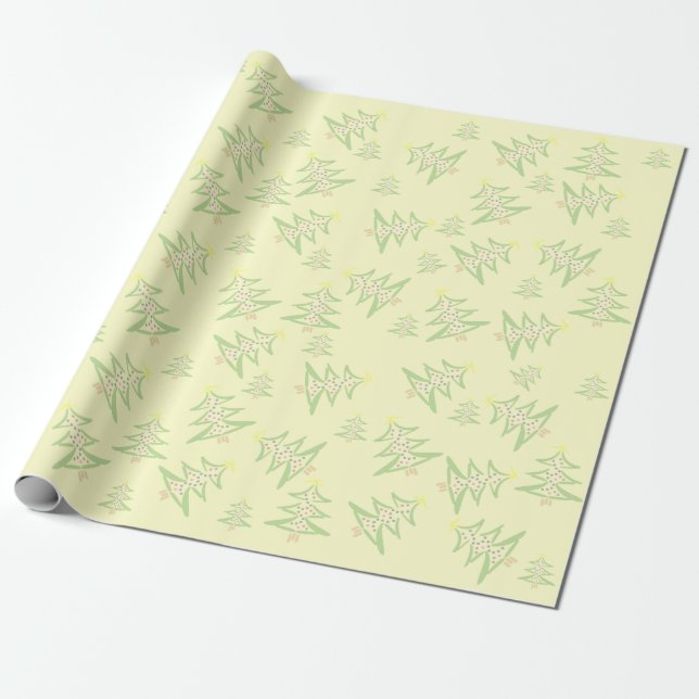 Pastel Christmas Tree Wrapping Paper (Unrolled)