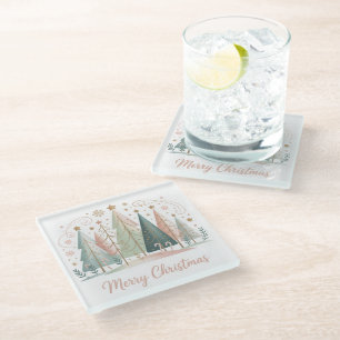 Pastel Christmas Trees Glass Coaster