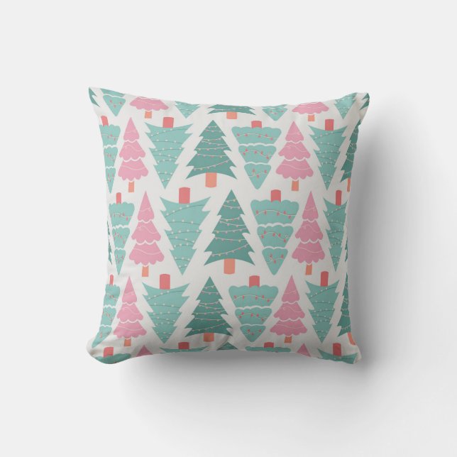 Pastel Christmas Trees Seamless Pattern Cushion (Front)