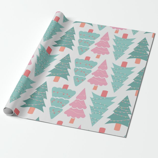 Pastel Christmas Trees Seamless Pattern Wrapping Paper (Unrolled)