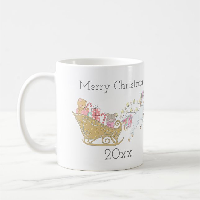 Pastel Christmas Unicorn Santa's Sleigh Coffee Mug (Left)