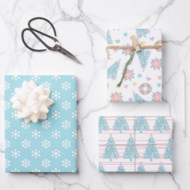 Pastel Christmas Wrapping Paper Sheet (Front)