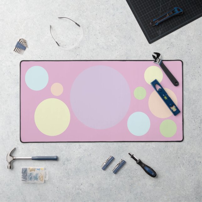 Pastel circles on a pink background | desk mat (Workstation)