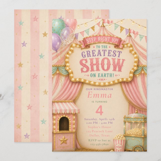 Pastel Circus Party Invitation (Front/Back)