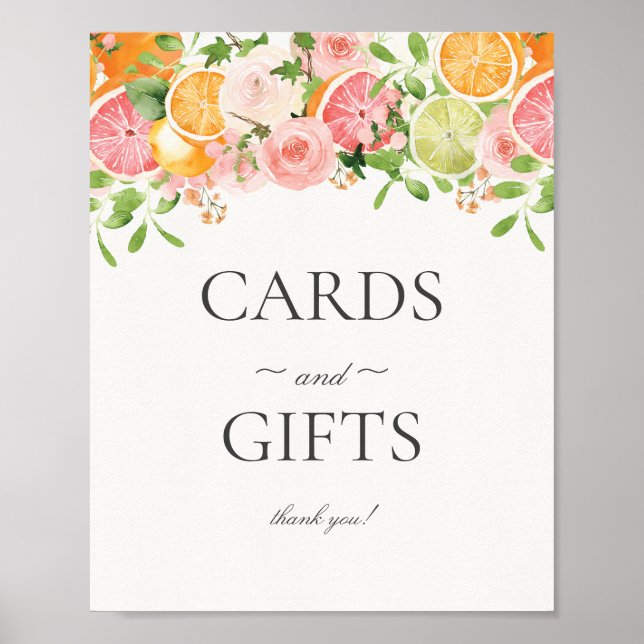 Pastel Citrus Floral Cutie Cards and Gifts Sign (Front)