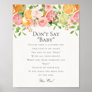 Pastel Citrus Floral Cutie Dont Say Baby Game Poster
