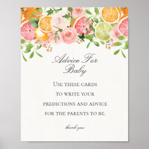 Pastel Citrus Floral Little Cutie Advice for Baby Poster