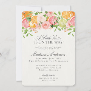 Pastel Citrus Floral Little Cutie Baby Shower Invitation