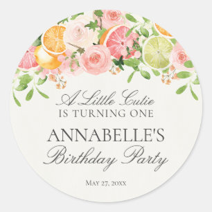 Pastel Citrus Floral Little Cutie Birthday Favour Classic Round Sticker