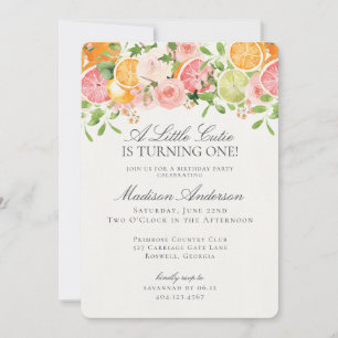 Pastel Citrus Floral Little Cutie Birthday Party Invitation