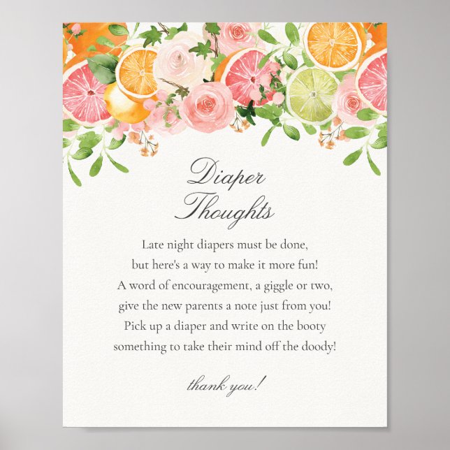 Pastel Citrus Floral Little Cutie Diaper Thoughts Poster (Front)