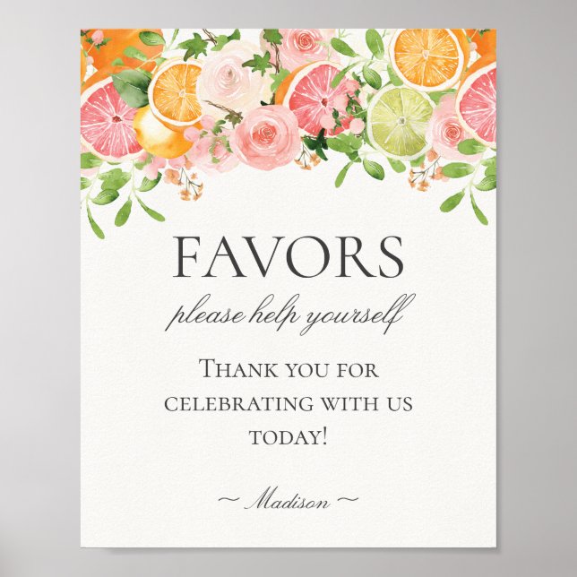 Pastel Citrus Floral Little Cutie Favours Sign (Front)