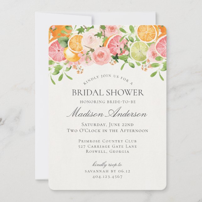 Pastel Citrus Floral Main Squeeze Bridal Shower Invitation (Front)