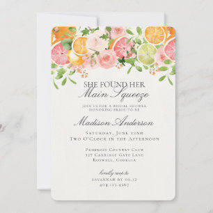 Pastel Citrus Floral Main Squeeze Bridal Shower Invitation
