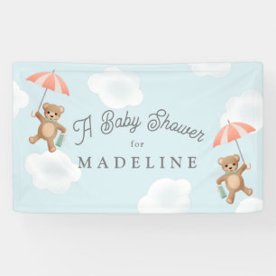 Pastel Classic Teddy Bear Peach Blue Baby Shower Banner