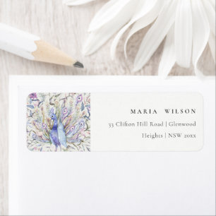 Pastel Classy Ornate Watercolor Peacock Address