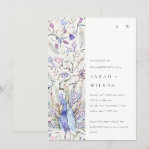 Pastel Classy Ornate Watercolor Peacock Engagement Invitation