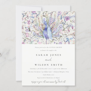 Pastel Classy Watercolor Peacock Couples Shower Invitation