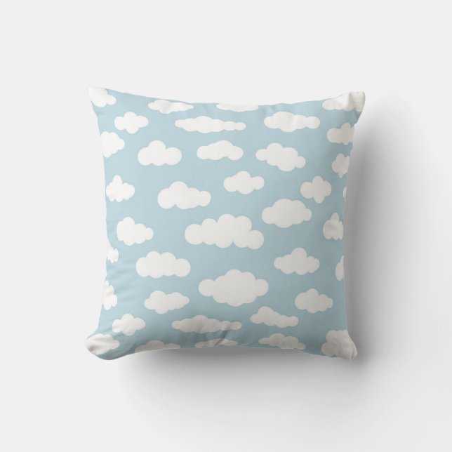 Pastel Clouds Aesthetic Baby Blue And White Cushion (Front)