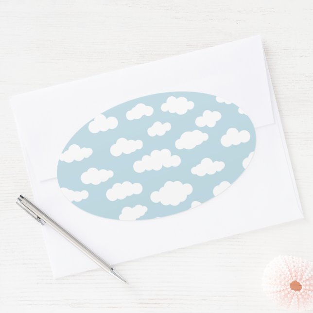 Pastel Clouds Aesthetic Baby Blue And White  Oval Sticker (Envelope)