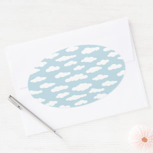 Pastel Clouds Aesthetic Baby Blue And White  Oval Sticker