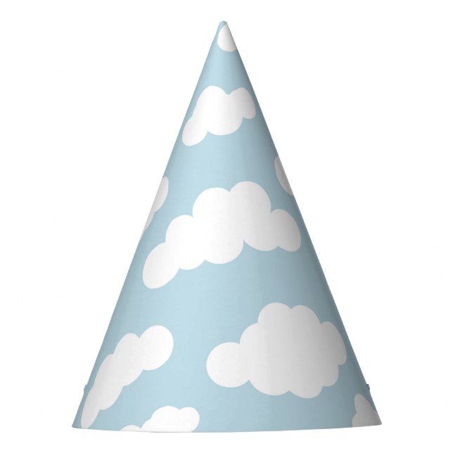 Pastel Clouds Aesthetic Baby Blue And White Party Hat (Front)