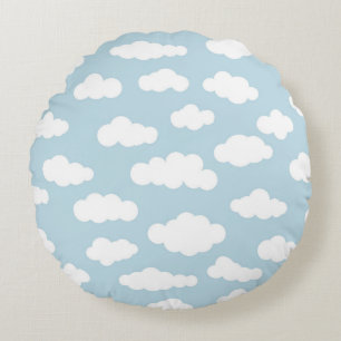 Pastel Clouds Aesthetic Baby Blue And White Round Cushion