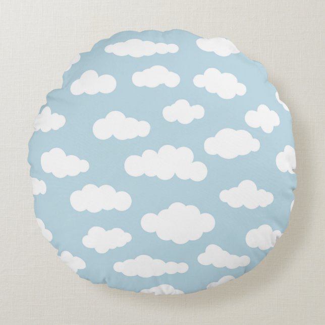 Pastel Clouds Aesthetic Baby Blue And White Round Cushion (Front)