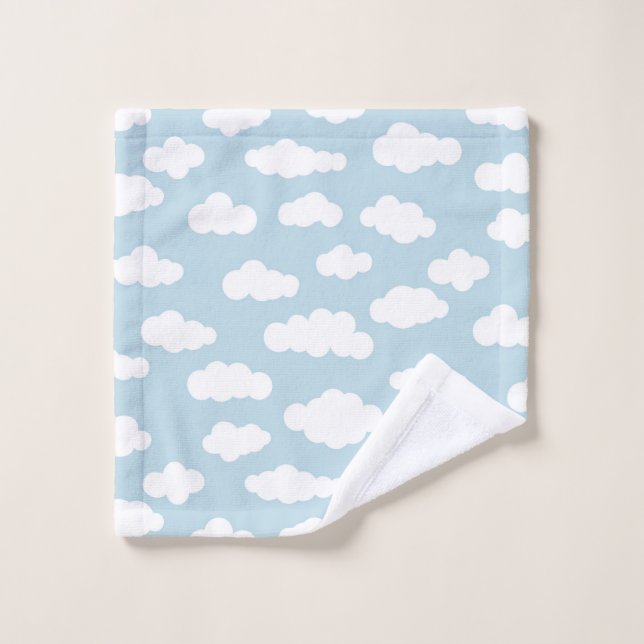 Pastel Clouds Aesthetic Baby Blue And White Wash Cloth (Wash Cloth)