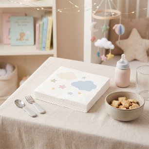 Pastel Clouds and Stars Baby Shower Napkin
