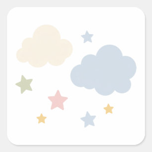 Pastel Clouds and Stars Baby Shower Square Sticker