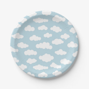 Pastel Clouds Asthetic Baby Blue And White Paper Plate