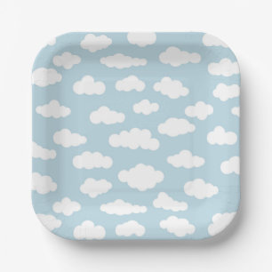 Pastel Clouds Asthetic Baby Blue And White  Paper Plate