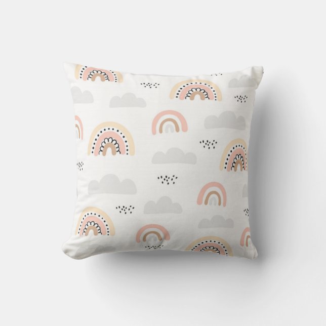 Pastel Clouds & Boho Rainbows Cushion (Front)
