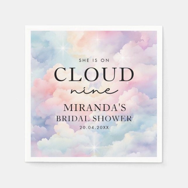 Pastel Clouds She's On Cloud Nine Bridal Shower Napkin (Front)