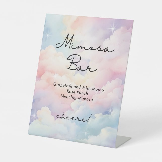 Pastel Clouds Sky Mimosa Bar Bridal Shower  Pedestal Sign (Front)