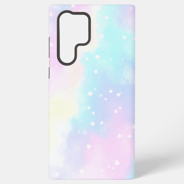 Pastel Cloudy Sky with Stars Dreamy Design Samsung Galaxy S22 Ultra Case (Back)