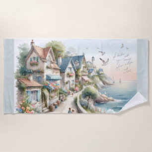Pastel Coastal Cottage Village Escape Beach Towel