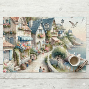 Pastel Coastal Cottage Village Escape Jigsaw Puzzle