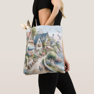 Pastel Coastal Cottage Village Escape Tote Bag